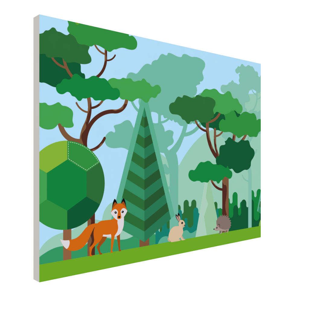 Muro de divisas com um tema florestal para uma experiência extra em um canto de jogo